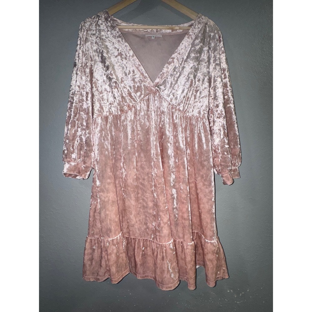 Motherhood Maternity Pink (lotus) Crushed Velvet V-Neck Ruffle Hem Dress Large